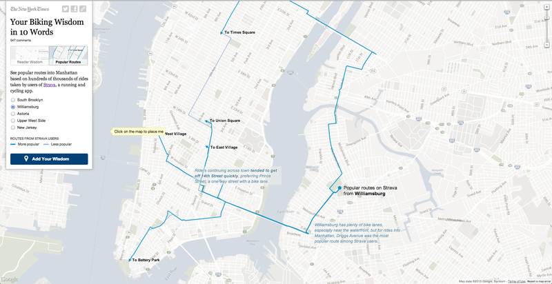 Illustration for article titled An Interactive Map That Collects the Wisdom of NYC's Cycling Masses